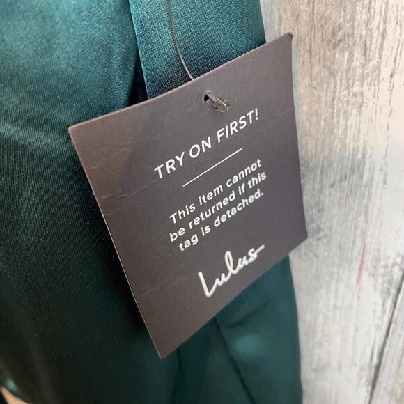 NWT Lulus Always Celebrating Dark Green Satin Off-the-Shoulder Mini Dress Large - Picture 7 of 15